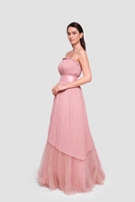 Load image into Gallery viewer, Lola Blush Pink Metallic Fabric And Tulle Corset Maxi Dress