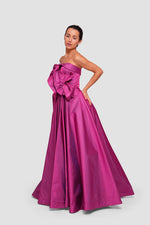 Load image into Gallery viewer, Kylie Dark Raspberry Fuchsia Pink Taffeta Bustier Gown With Bow Detail