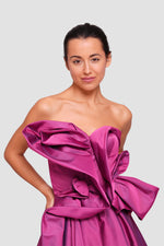 Load image into Gallery viewer, Kylie Dark Raspberry Fuchsia Pink Taffeta Bustier Gown With Bow Detail