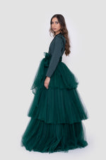 Load image into Gallery viewer, Solyn Forest Green Gown With Blazer-Style Bodice And Layered Tulle Skirt
