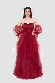 Anisa Deep Red Sweetheart Neckline Corset Tulle Gown