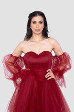Load image into Gallery viewer, Anisa Deep Red Sweetheart Neckline Corset Tulle Gown