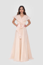 Load image into Gallery viewer, Yasmine Champagne V-neck Maxi Dress With Sculptural Shoulders