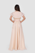 Load image into Gallery viewer, Yasmine Champagne V-neck Maxi Dress With Sculptural Shoulders