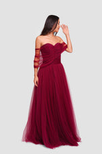 Load image into Gallery viewer, Alice Deep Ruby Red Tulle Corset Maxi Dress
