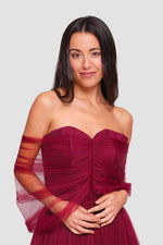Load image into Gallery viewer, Alice Deep Ruby Red Tulle Corset Maxi Dress