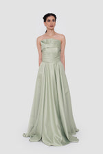 ഗാലറി വ്യൂവറിലേക്ക് ചിത്രം ലോഡ് ചെയ്യുക, Milda Sage Green Bridal Satin Strapless Corset Gown