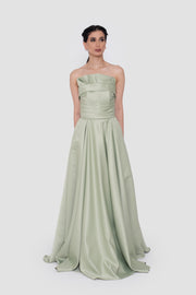 Milda Sage Green Bridal Satin Strapless Corset Gown