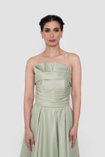 ഗാലറി വ്യൂവറിലേക്ക് ചിത്രം ലോഡ് ചെയ്യുക, Milda Sage Green Bridal Satin Strapless Corset Gown