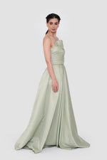 ഗാലറി വ്യൂവറിലേക്ക് ചിത്രം ലോഡ് ചെയ്യുക, Milda Sage Green Bridal Satin Strapless Corset Gown