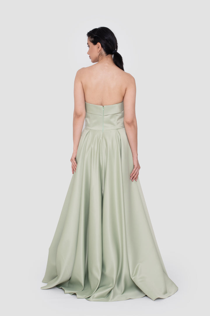 Milda Sage Green Bridal Satin Strapless Corset Gown