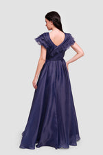 Load image into Gallery viewer, Elisa Deep Navy Blue Organza Maxi Dress With Ruffles