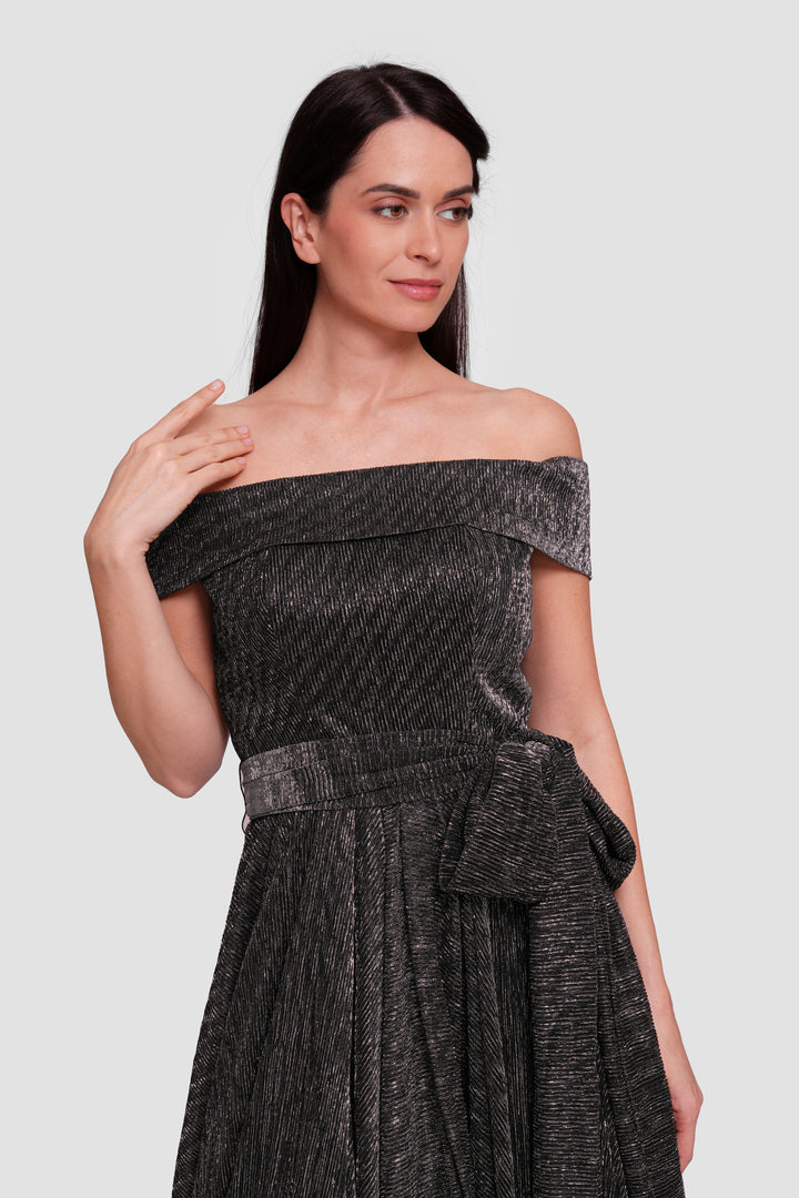 Kim Black And Silver Accents Off-shoulder Corset Maxi Dress