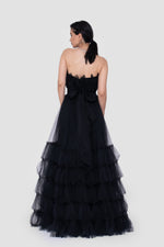 Load image into Gallery viewer, Anastasia  Black Tulle Strapless Gown With Structured Sheer Tulle Detail