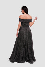Load image into Gallery viewer, Kim Black And Silver Accents Off-shoulder Corset Maxi Dress