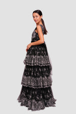 Load image into Gallery viewer, Nora Black Tulle With Floral Glitter Sleeveless Maxi Dress