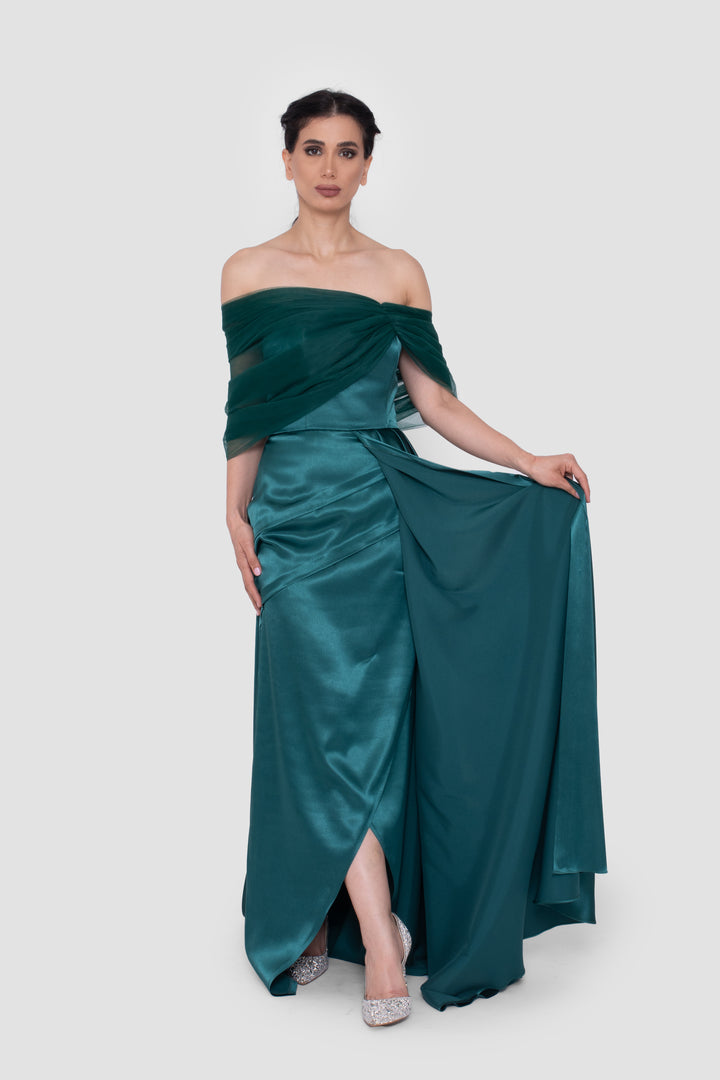 Ruelle Emerald Green Off-Shoulder Corset Gown