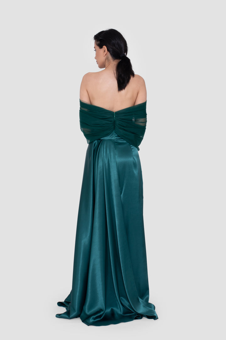 Ruelle Emerald Green Off-Shoulder Corset Gown