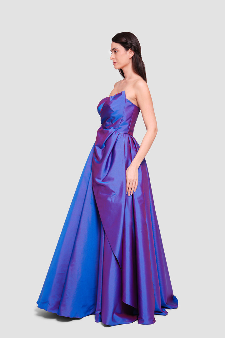 Luna Silver Gray Strapless Corset Maxi Dress