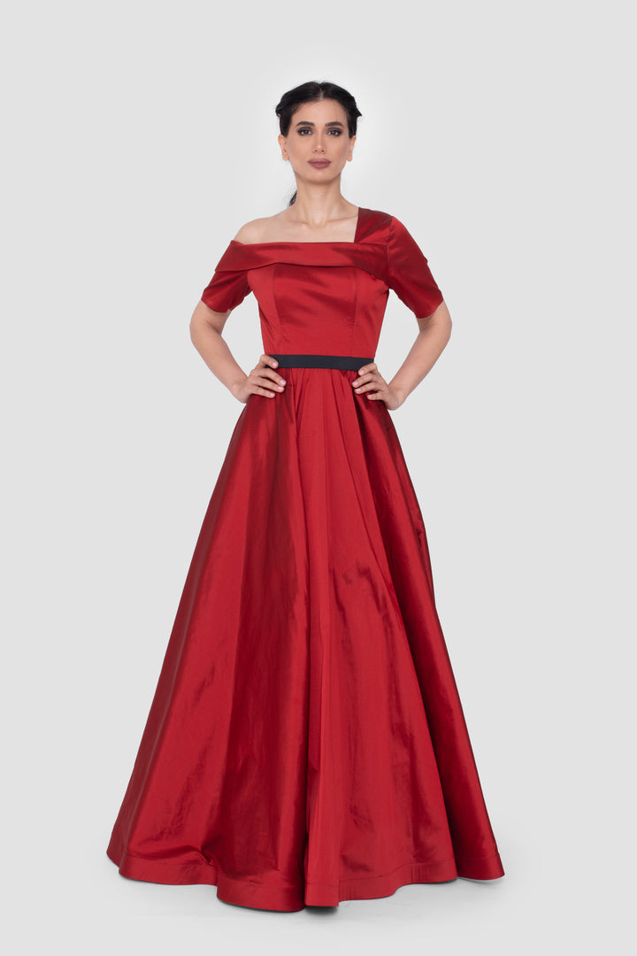 Verona Deep Cherry Red Taffeta Corset Gown