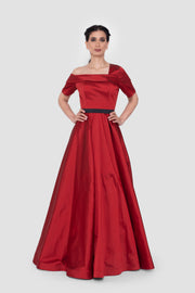 Verona Deep Cherry Red Taffeta Corset Gown