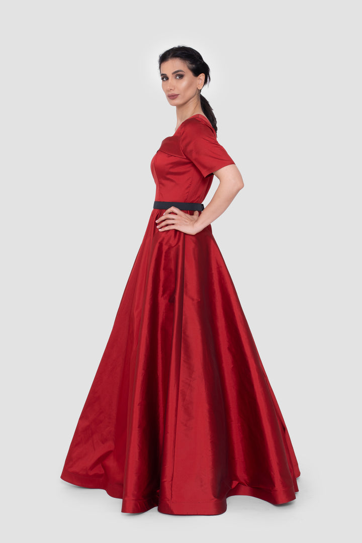 Verona Deep Cherry Red Taffeta Corset Gown