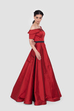 Load image into Gallery viewer, Verona Deep Cherry Red Taffeta Corset Gown