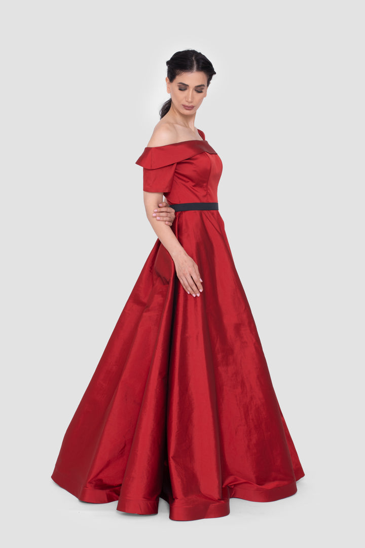 Verona Deep Cherry Red Taffeta Corset Gown