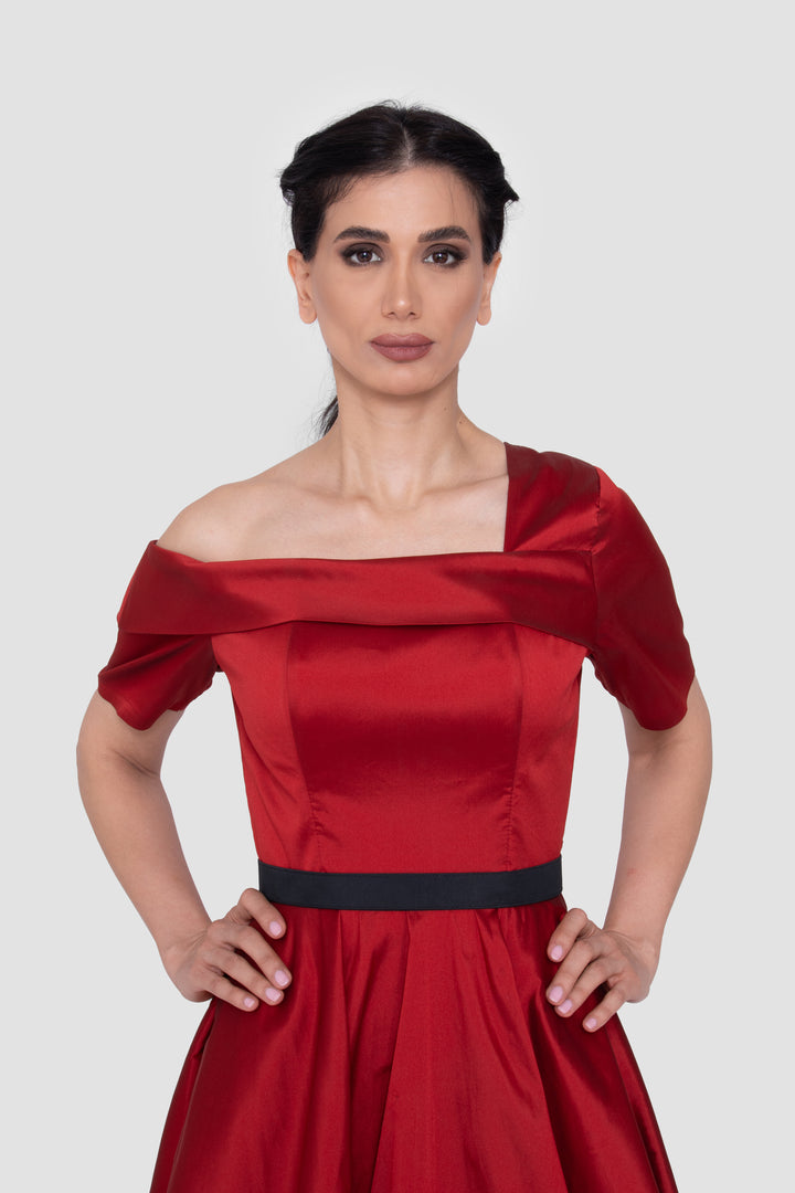 Verona Deep Cherry Red Taffeta Corset Gown