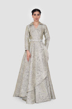 Load image into Gallery viewer, Aveline Light Dusty Green Jacquard Structured Gown