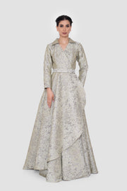 Aveline Light Dusty Green Jacquard Structured Gown