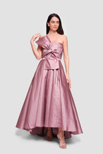 Load image into Gallery viewer, Marina Dusty Mauve Strapless Corset Maxi Dress With Oversized Bow