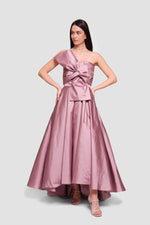 Load image into Gallery viewer, Marina Dusty Mauve Strapless Corset Maxi Dress With Oversized Bow