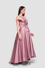 Load image into Gallery viewer, Marina Dusty Mauve Strapless Corset Maxi Dress With Oversized Bow