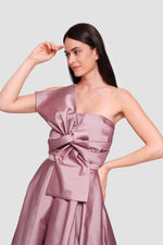 Load image into Gallery viewer, Marina Dusty Mauve Strapless Corset Maxi Dress With Oversized Bow