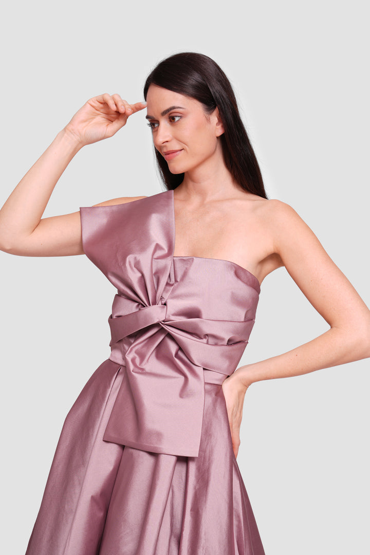 Marina Dusty Mauve Strapless Corset Maxi Dress With Oversized Bow