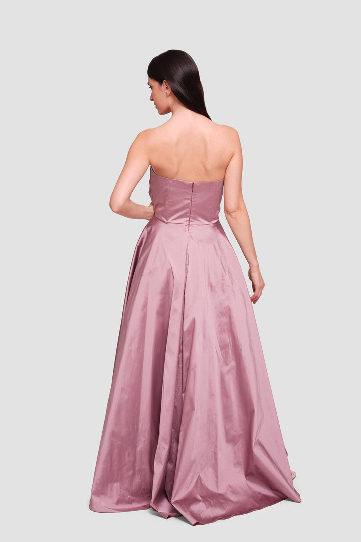 Marina Dusty Mauve Strapless Corset Maxi Dress With Oversized Bow