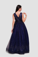 Load image into Gallery viewer, Noura Deep Navy Blue Fabric Sleeveless Pleated Maxi Dress