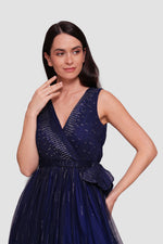 Load image into Gallery viewer, Noura Deep Navy Blue Fabric Sleeveless Pleated Maxi Dress