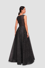Load image into Gallery viewer, Dina Black With Silver Glitter Grid Pattern Sleeveless Maxi Dress