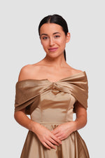Load image into Gallery viewer, Melanie Golden Mustard Corset Maxi Dress With Pleated Bow Bodice