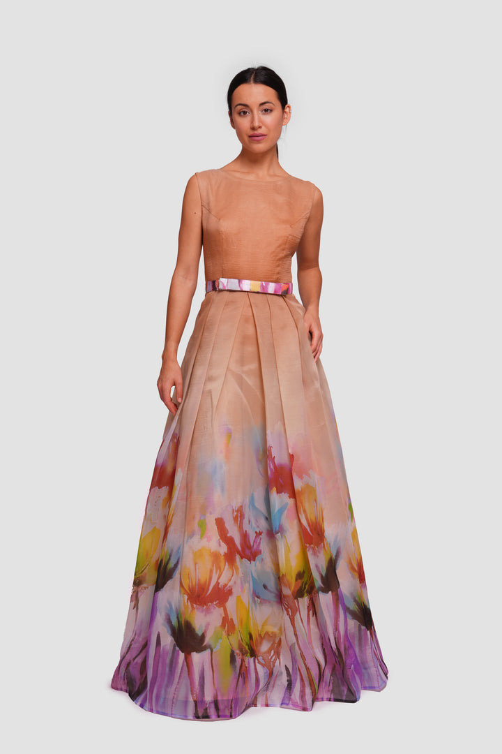 Abby Ombre Floral Print Pleated Sleeveless Maxi Dress