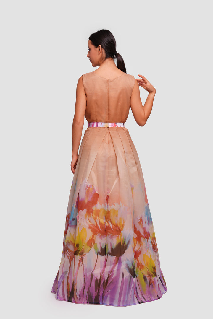 Abby Ombre Floral Print Pleated Sleeveless Maxi Dress
