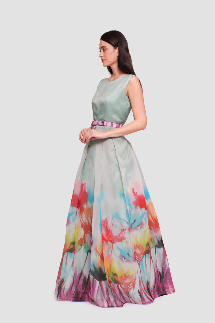 Abby Ombre Floral Print Pleated Sleeveless Maxi Dress