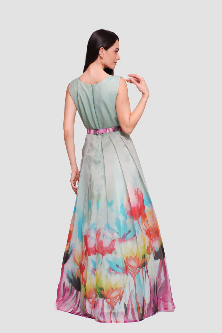 Abby Ombre Floral Print Pleated Sleeveless Maxi Dress