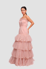 Load image into Gallery viewer, Sam Rosewood Tulle One-shoulder Ruffled Maxi Dress