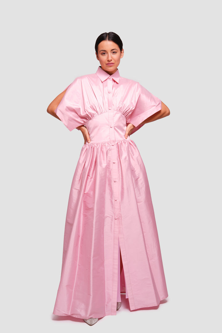 Katy Dusty Rose Button-down Maxi Dress With Opened Sleeves
