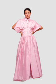 Katy Dusty Rose Button-down Maxi Dress With Opened Sleeves