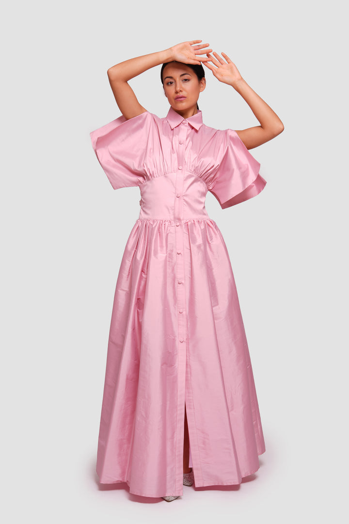 Katy Dusty Rose Button-down Maxi Dress With Opened Sleeves