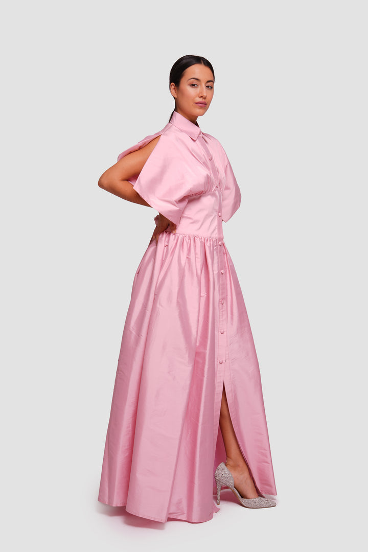 Katy Dusty Rose Button-down Maxi Dress With Opened Sleeves